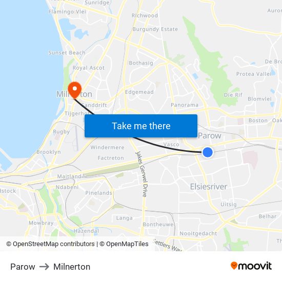 Parow to Milnerton map