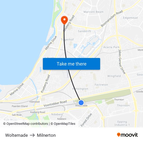 Woltemade to Milnerton map