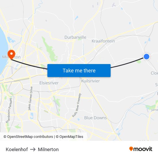 Koelenhof to Milnerton map