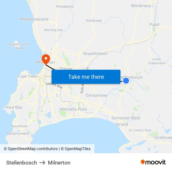 Stellenbosch to Milnerton map