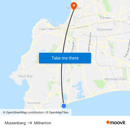 Muizenberg to Milnerton map