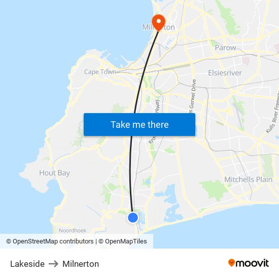 Lakeside to Milnerton map
