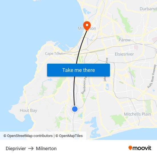 Dieprivier to Milnerton map