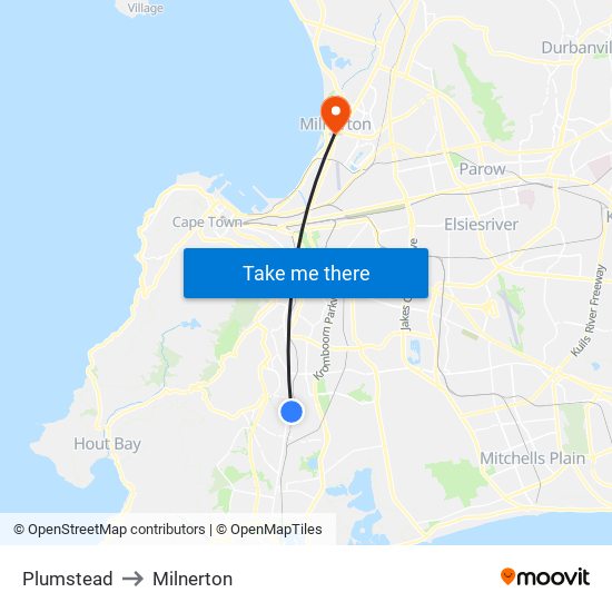 Plumstead to Milnerton map