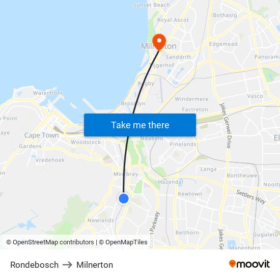 Rondebosch to Milnerton map