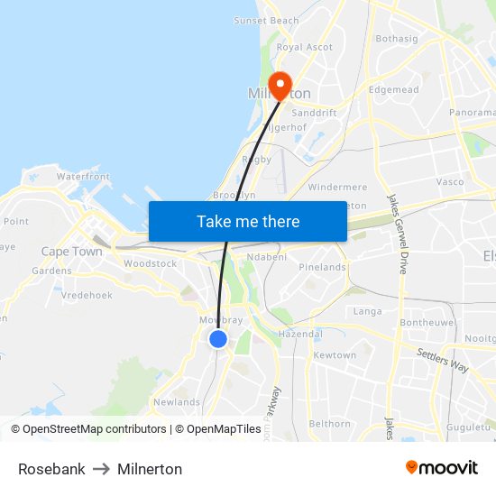 Rosebank to Milnerton map