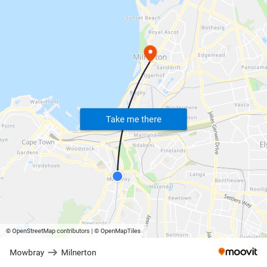 Mowbray to Milnerton map