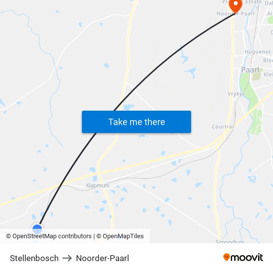 Stellenbosch to Noorder-Paarl map