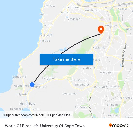 World Of Birds to University Of Cape Town map