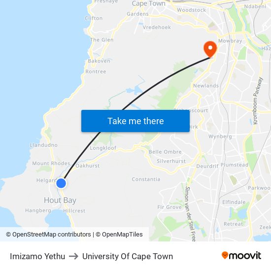 Imizamo Yethu to University Of Cape Town map