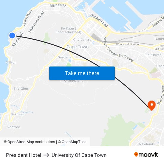 President Hotel to University Of Cape Town map