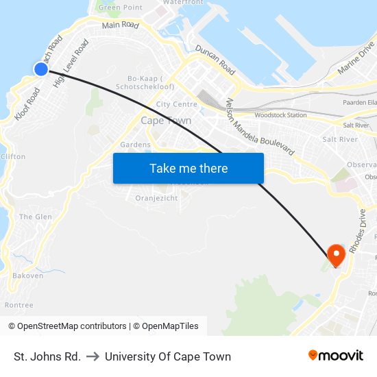 St. Johns Rd. to University Of Cape Town map