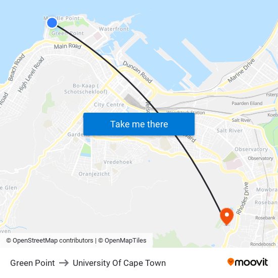 Green Point to University Of Cape Town map