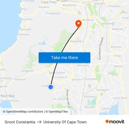 Groot Constantia to University Of Cape Town map