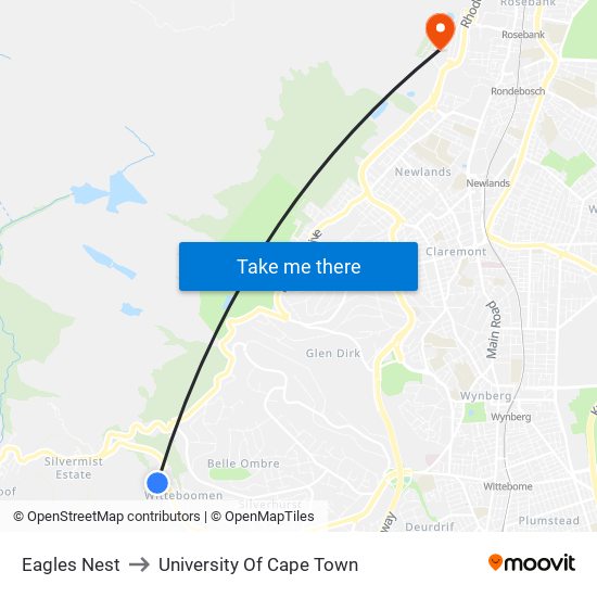 Eagles Nest to University Of Cape Town map