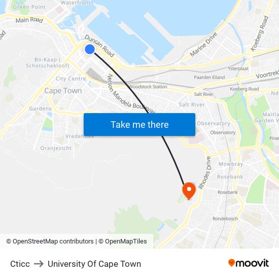 Cticc to University Of Cape Town map