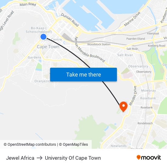 Jewel Africa to University Of Cape Town map