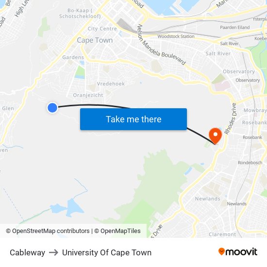 Cableway to University Of Cape Town map