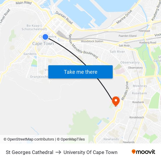St Georges Cathedral to University Of Cape Town map