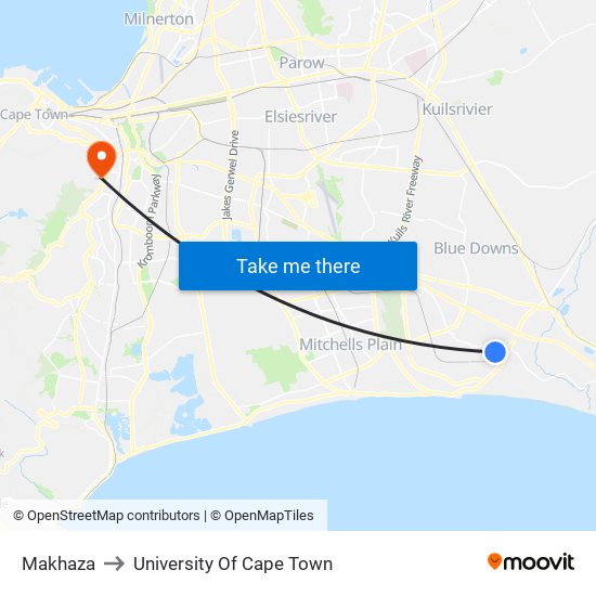 Makhaza to University Of Cape Town map