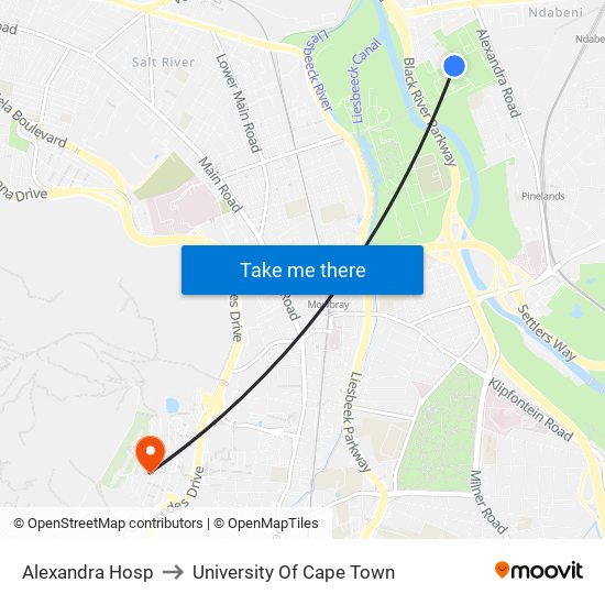 Alexandra Hosp to University Of Cape Town map