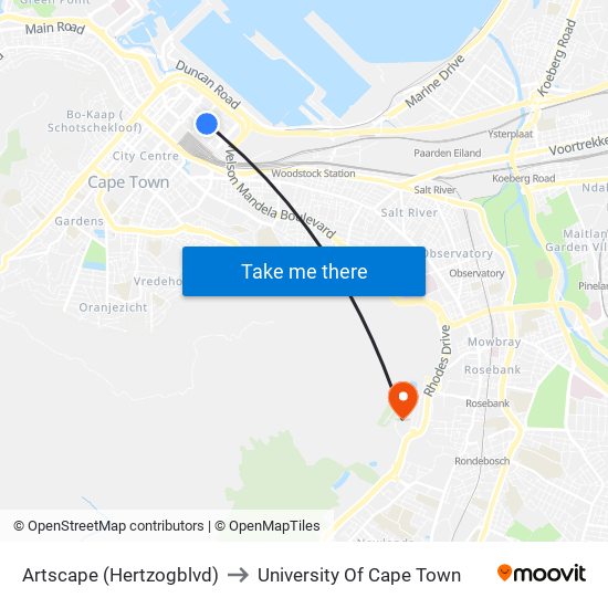 Artscape (Hertzogblvd) to University Of Cape Town map