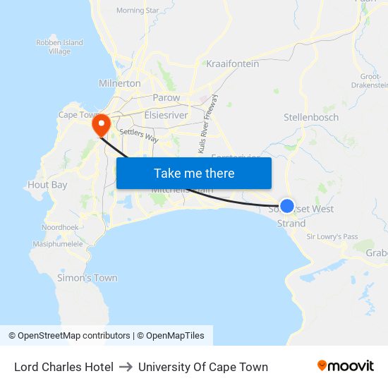 Lord Charles Hotel to University Of Cape Town map