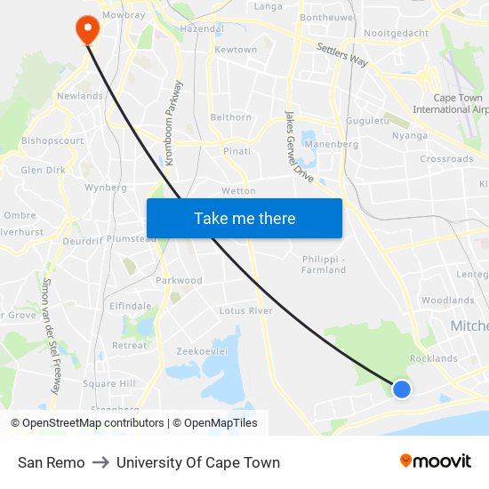 San Remo to University Of Cape Town map