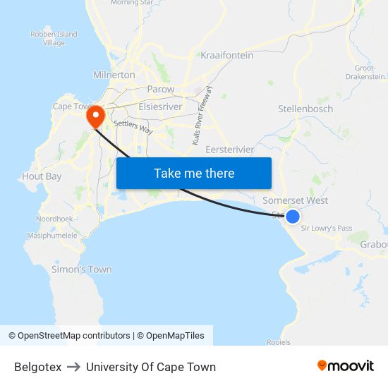 Belgotex to University Of Cape Town map