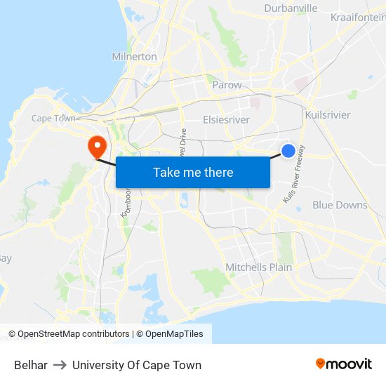 Belhar to University Of Cape Town map
