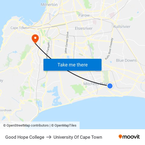 Good Hope College to University Of Cape Town map