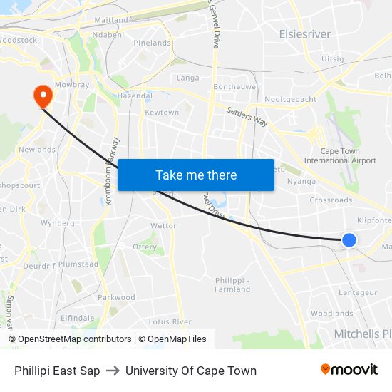 Phillipi East Sap to University Of Cape Town map