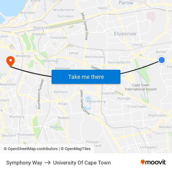 Symphony Way to University Of Cape Town map