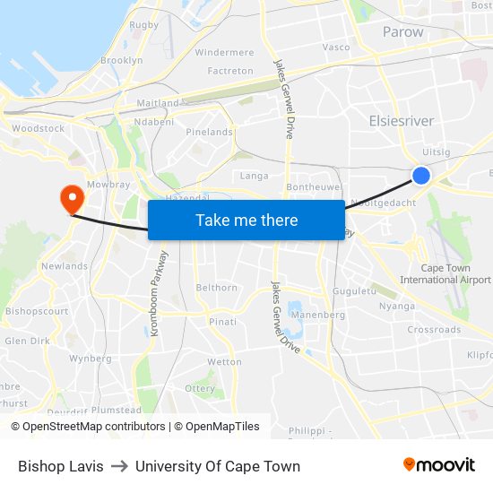 Bishop Lavis to University Of Cape Town map