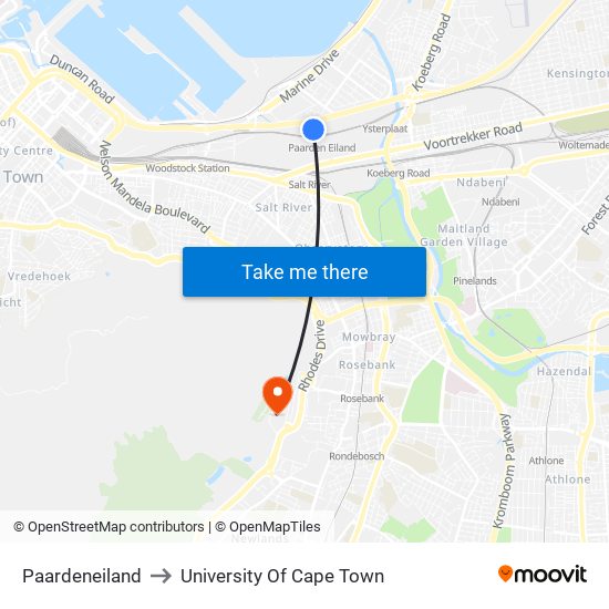 Paardeneiland to University Of Cape Town map