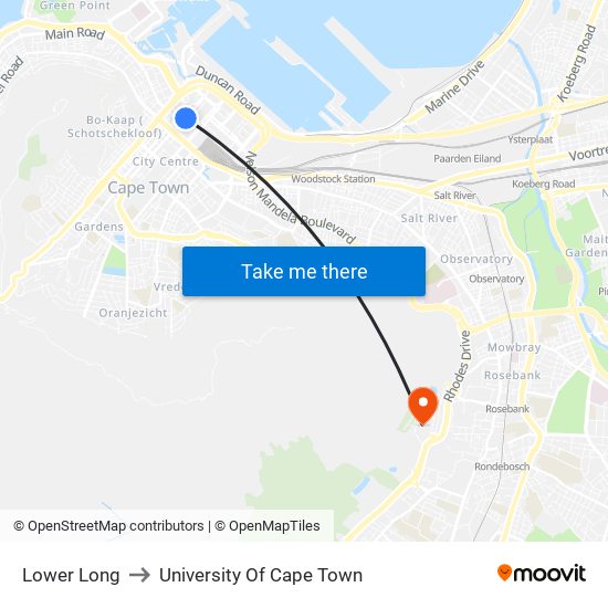 Lower Long to University Of Cape Town map