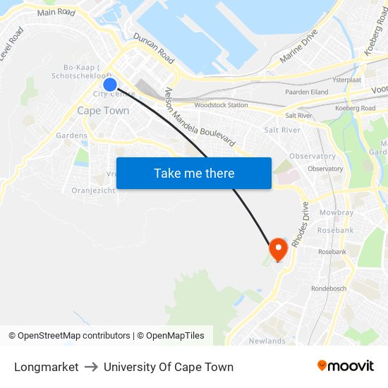 Longmarket to University Of Cape Town map