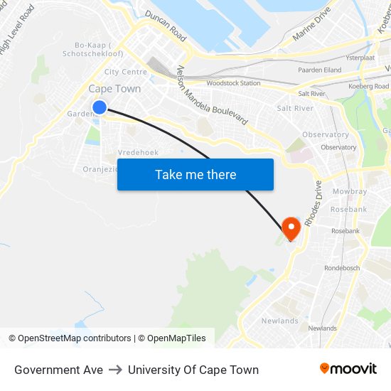 Government Ave to University Of Cape Town map