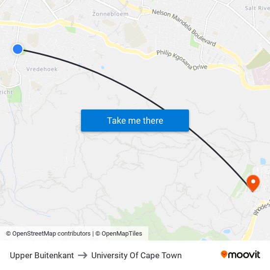 Upper Buitenkant to University Of Cape Town map