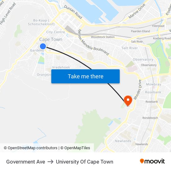 Government Ave to University Of Cape Town map