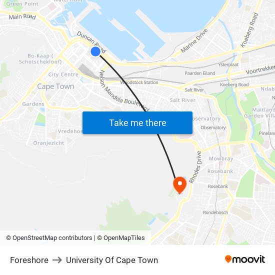Foreshore to University Of Cape Town map