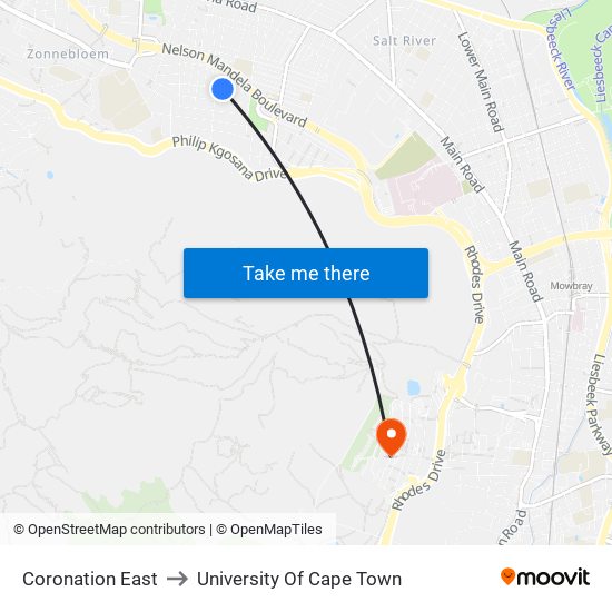 Coronation East to University Of Cape Town map
