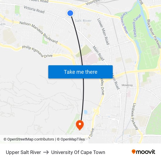 Upper Salt River to University Of Cape Town map