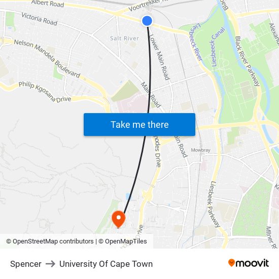 Spencer to University Of Cape Town map