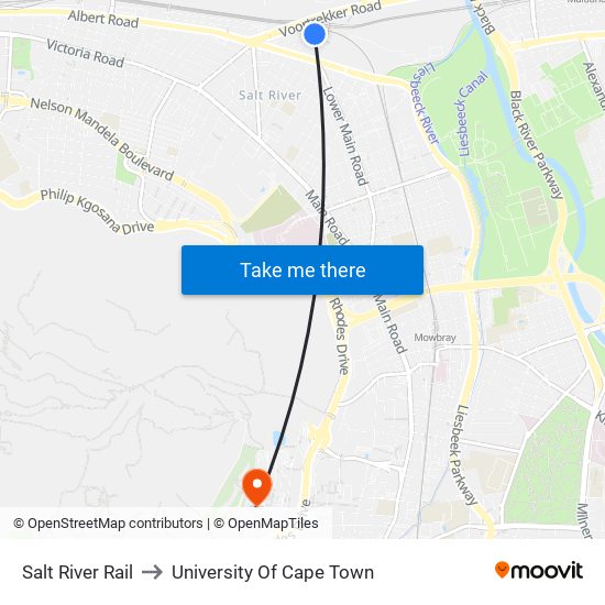 Salt River Rail to University Of Cape Town map