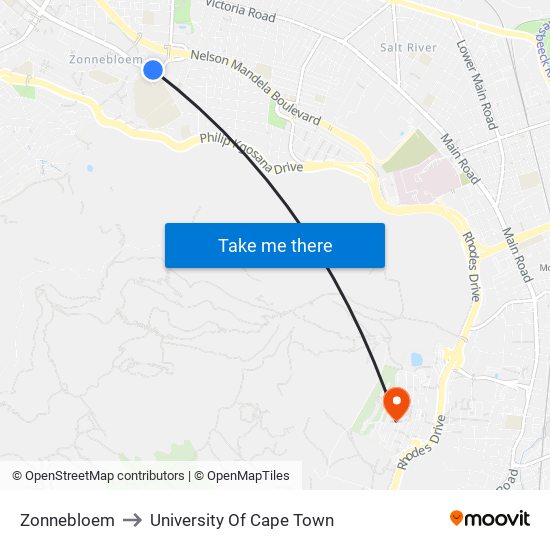 Zonnebloem to University Of Cape Town map