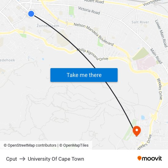 Cput to University Of Cape Town map