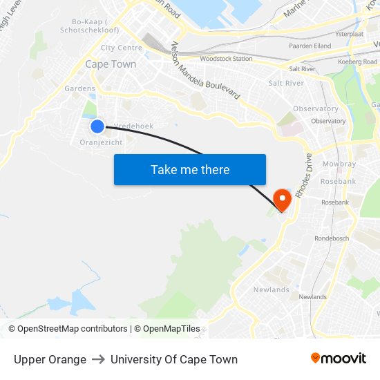 Upper Orange to University Of Cape Town map