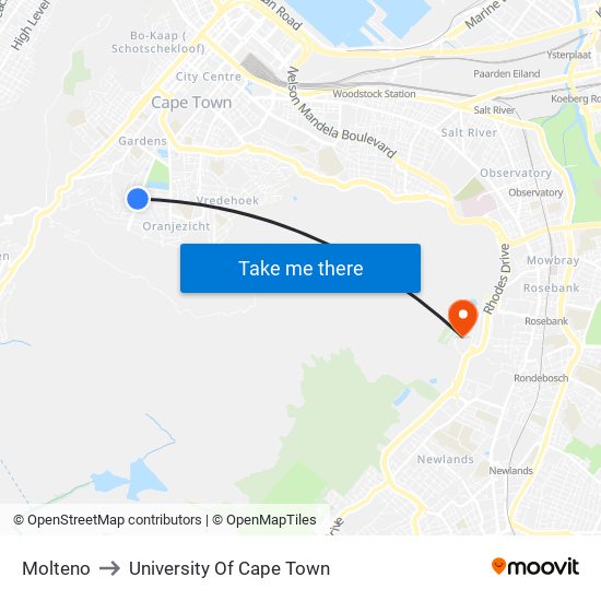 Molteno to University Of Cape Town map