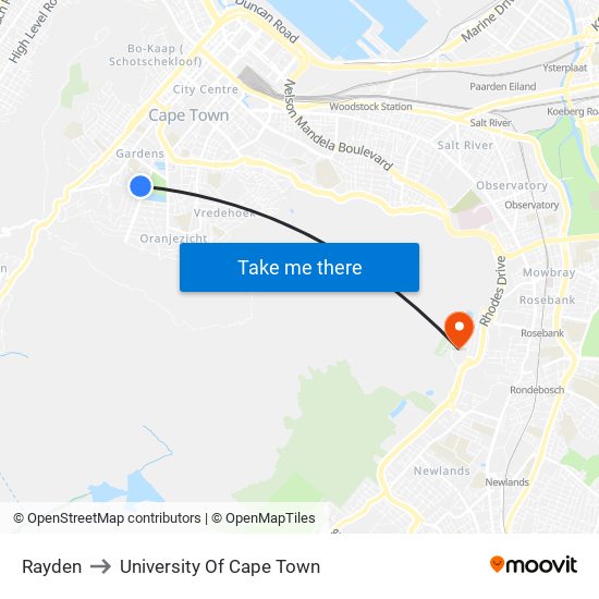 Rayden to University Of Cape Town map